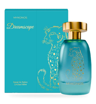 Dreamscape by Mykonos 100ml bottle with teal cheetah box
