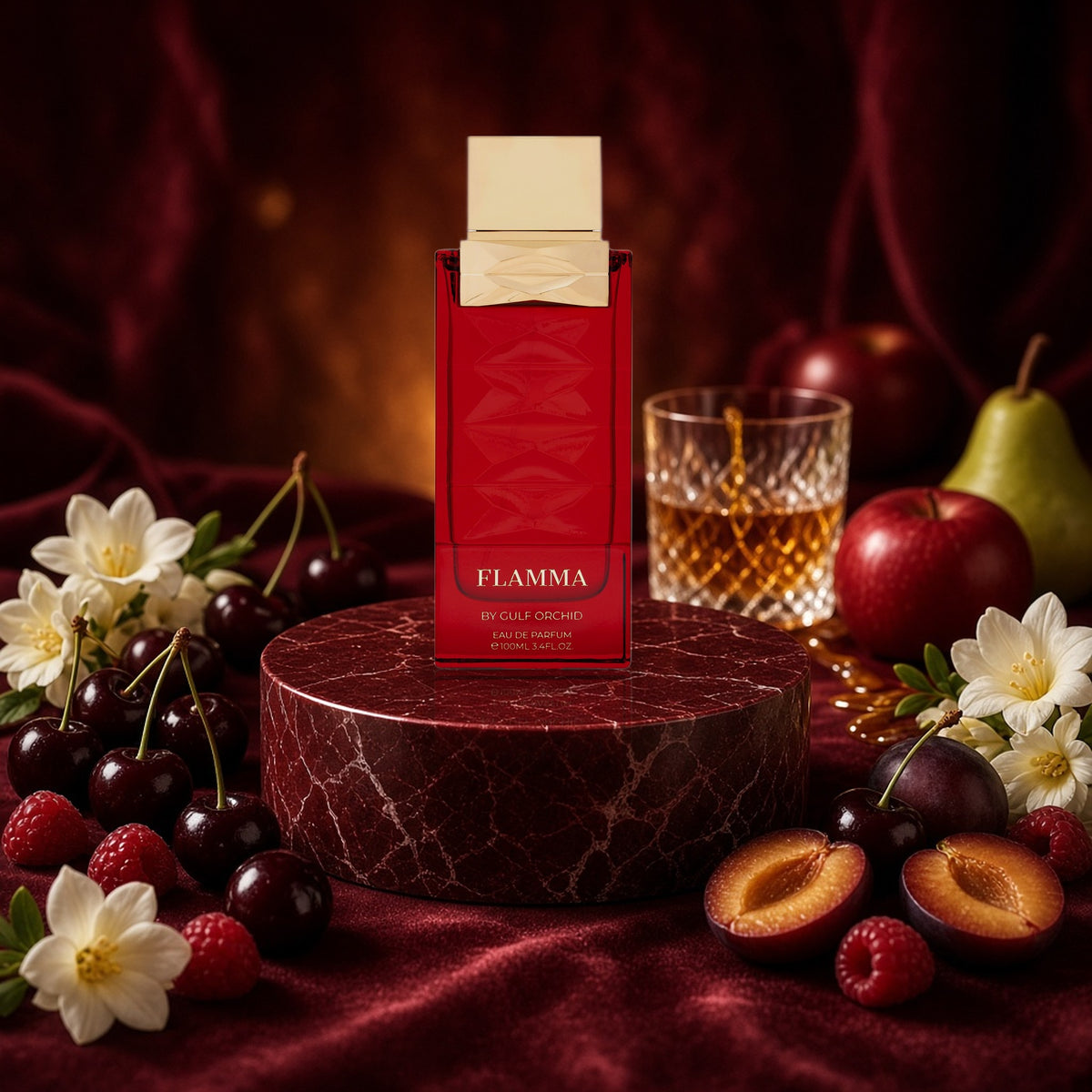 Flamma by Gulf Orchid 100ml Eau de Parfum with cherries, plum, raspberry, freesia and rum