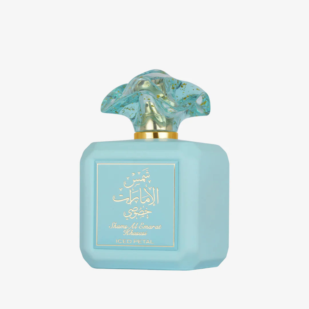 Shams Al Emarat Khususi Iced Petal 100ml eau de parfum apple lavender ginger saffron orange blossom sugar cashmere musk vanilla amber caramel