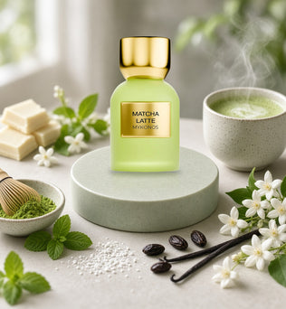 Matcha Latte by Mykonos with matcha, white chocolate, jasmine, mint and vanilla