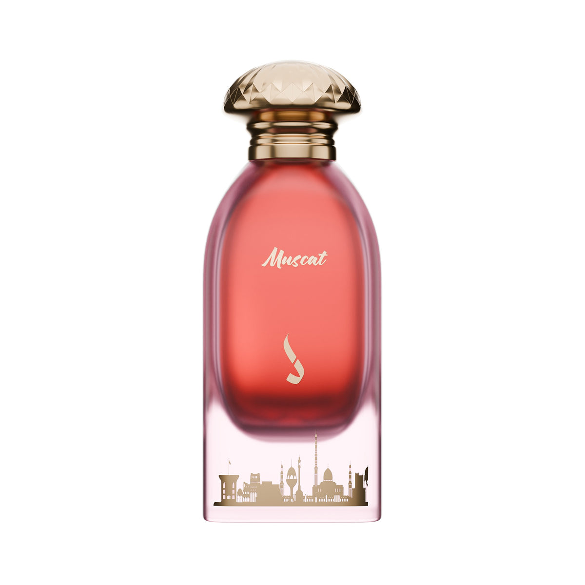Muscat Sky by Dkhoni Eau de Parfum 100ml – red glass bottle with gold cap and Muscat skyline