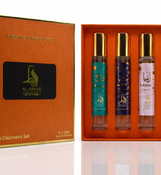 Al Absar Divine Discovery Set - 4 x 10ml Eau de Parfum featuring Layla Ifrah Rania and Haya perfect for gifting, exploring or travel