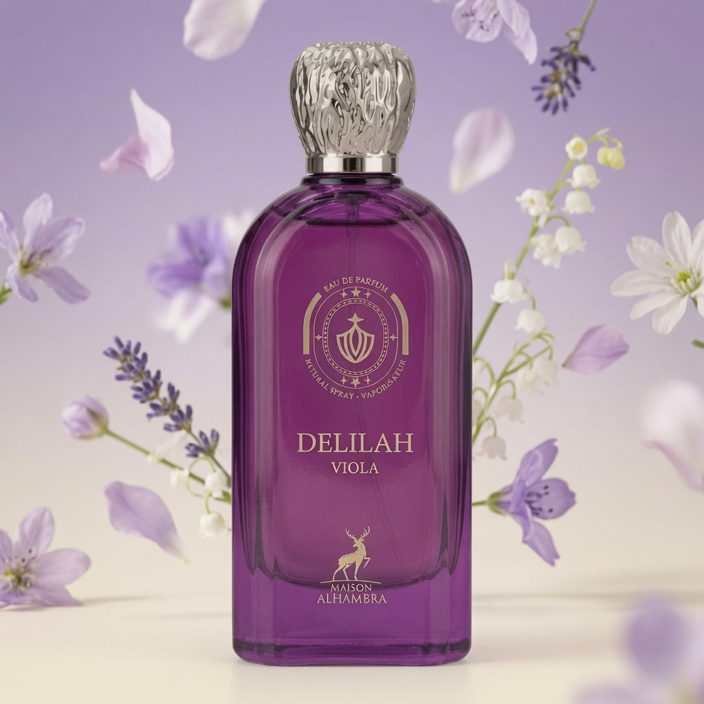 Delilah Viola by Maison Alhambra 100Ml Eau de Parfum Fruity Floral  Bergamot Mandarin Peach Lavinder Violet Sandlewood Musk Vanilla.