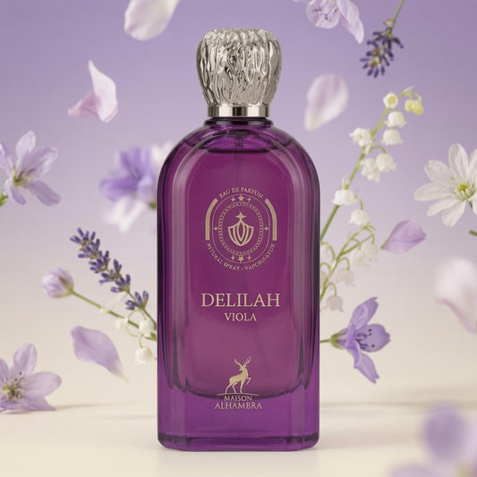 Delilah Viola by Maison Alhambra 100Ml Eau de Parfum Fruity Floral  Bergamot Mandarin Peach Lavinder Violet Sandlewood Musk Vanilla.