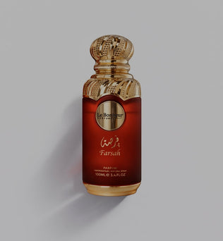 Farsah by Le Bonheur 100ml Eau de Parfum peach jasmine lily patchouli caramel leather musk raspberry vanilla