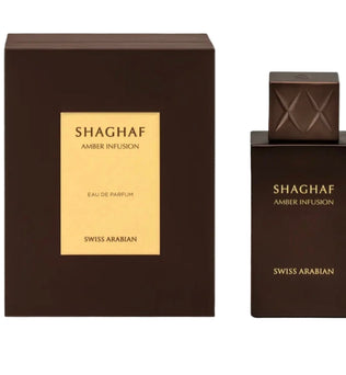 Shaghaf Amber Infusion 75ml Extrait De Parfum warm spicy amber apricot cardamom ginger vanilla apple cedar lily patchouli leather musk