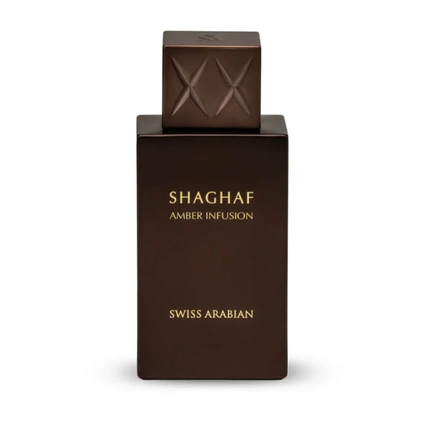 Shaghaf Amber Infusion 75ml Extrait De Parfum warm spicy amber apricot cardamom ginger vanilla apple cedar lily patchouli leather musk