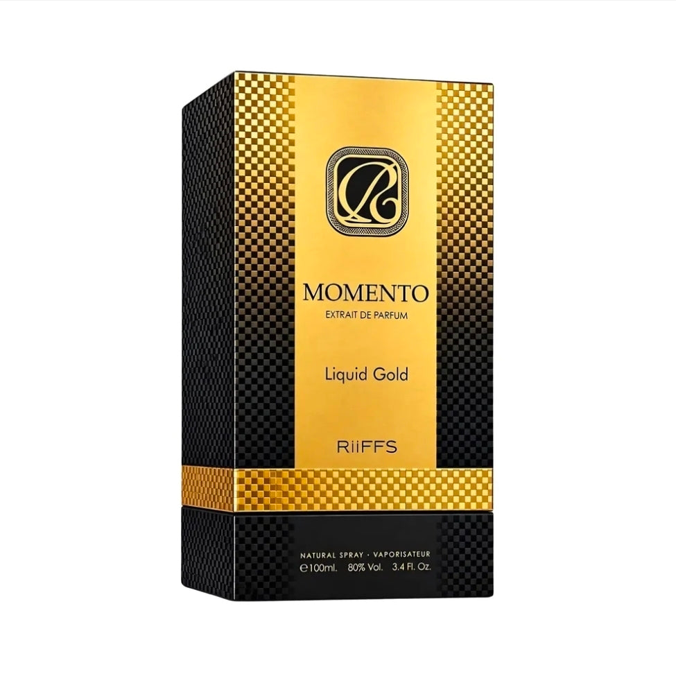 Momento Liquid gold by Riiffs 100ml Eau de Parfum Saffron Sugar Mandarin Tonka Amberwood Cedarwood Caramel