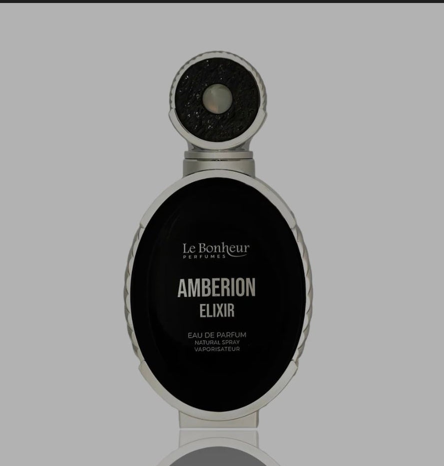 Amberion Elixir by Le Bonheur 100ml Eau de Parfum blackcurrent Pear rum violet iris orange blossom rose Jasmine vanilla coconut amber musk
