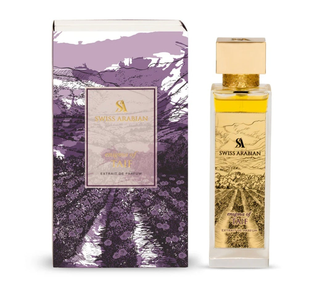 Enigma of Taif Swiss Arabian 100ml Extrait de Parfum cardamom pink pepper plum rose saffron violet osmanthus labdanum Vetiver oakwood