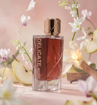Delicate Rose 100ml Eau de Parfum Lily if the Valley Pear Apple Jasmine Lavinder Peach White Musk Vanilla Caramel Tonka Amber