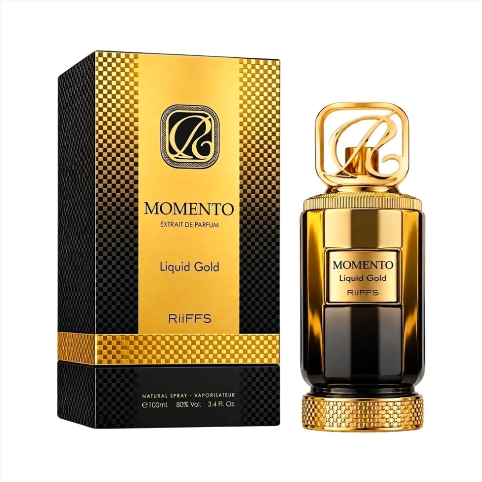 Momento Liquid gold by Riiffs 100ml Eau de Parfum Saffron Sugar Mandarin Tonka Amberwood Cedarwood Caramel