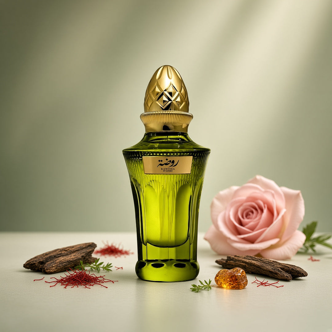 Rawdha By Ahmed Al Maghribi 50ml Eau de Parfum Agerwood Saffron Indian Rose Sandalwood Vetiver Amber Musk