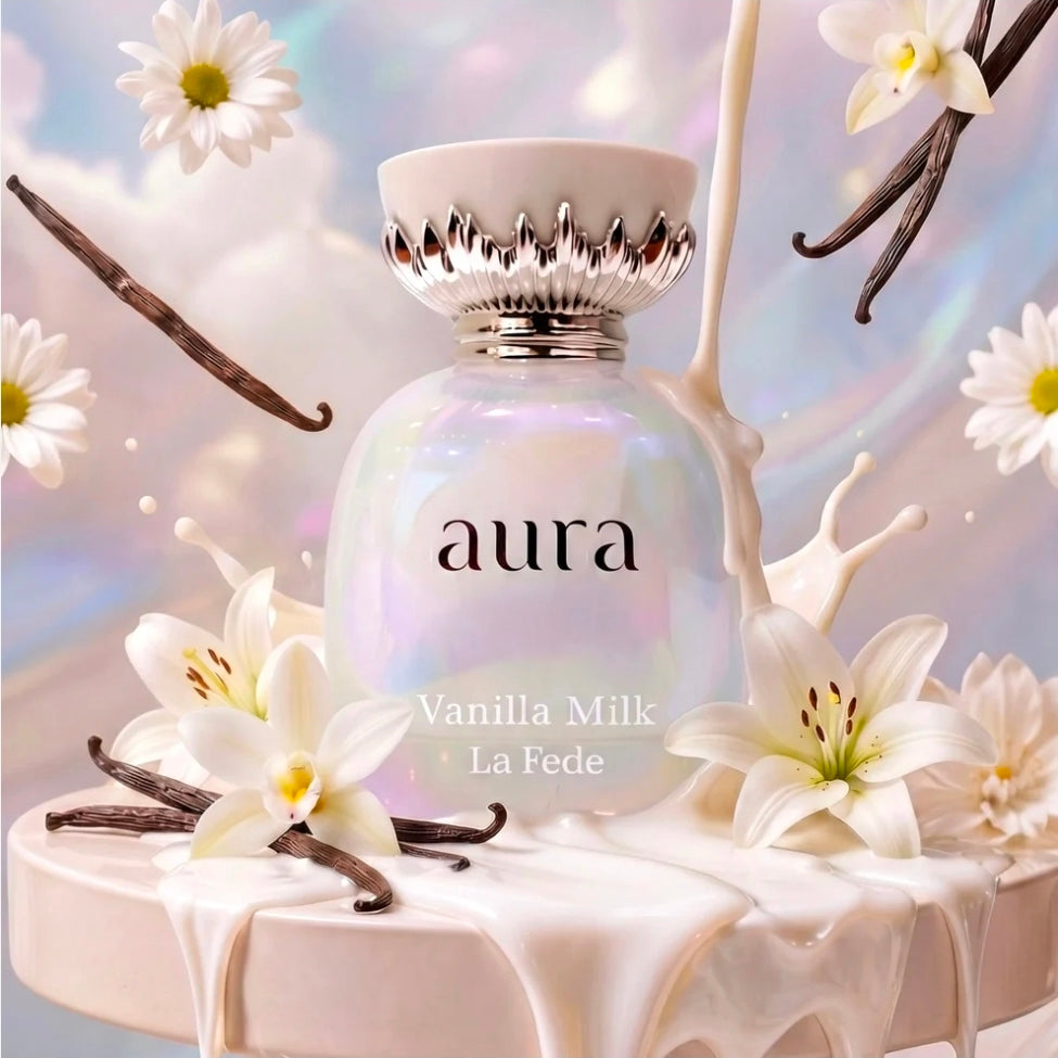 La Fede Aura Vanilla Milk Perfume 100ml EDP Khadlaj Pink Pepper Bergamot Jasmine Freesia Lily Amber Musk