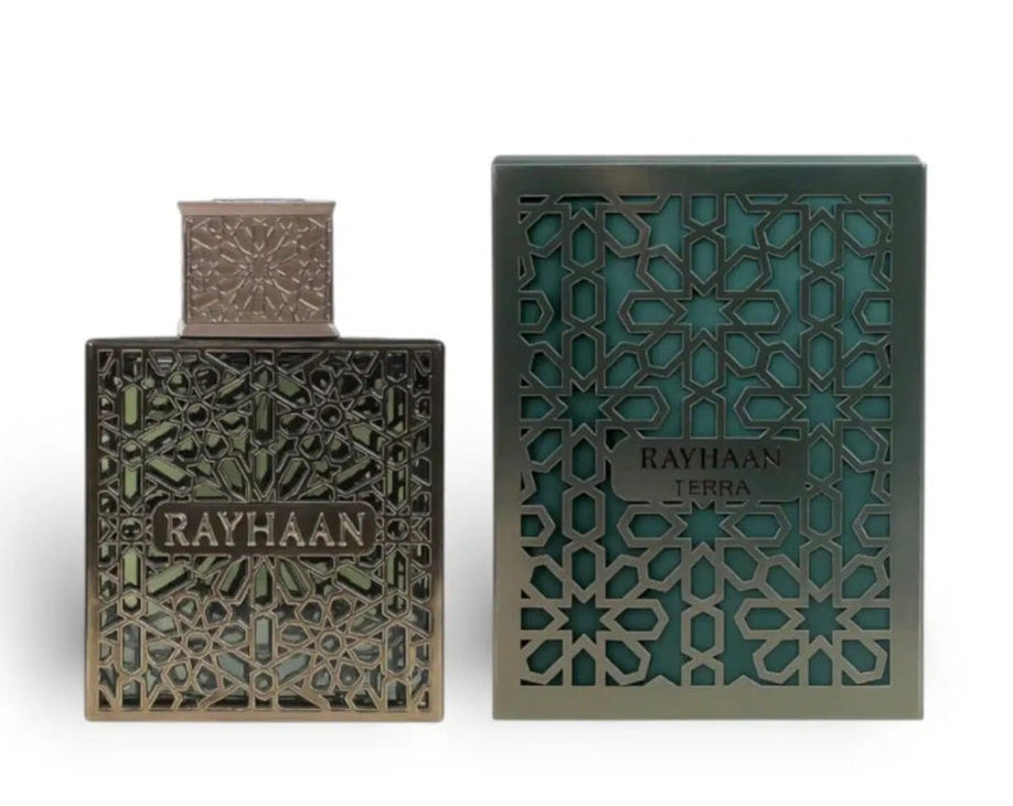 Rayhaan Terra 100ml Eau de Parfum oriental woody unisex perfume frankincense cardamom patchouli white floral vanilla oud musk