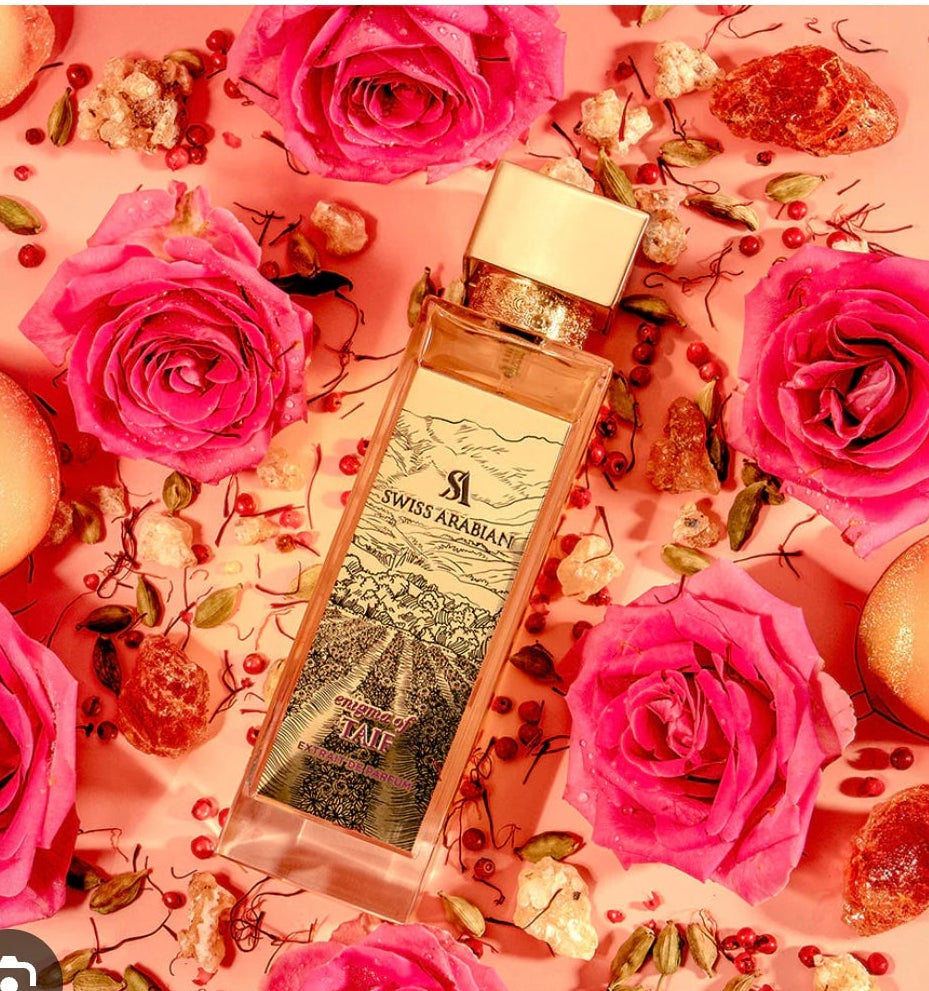 Enigma of Taif Swiss Arabian 100ml Extrait de Parfum cardamom pink pepper plum rose saffron violet osmanthus labdanum Vetiver oakwood