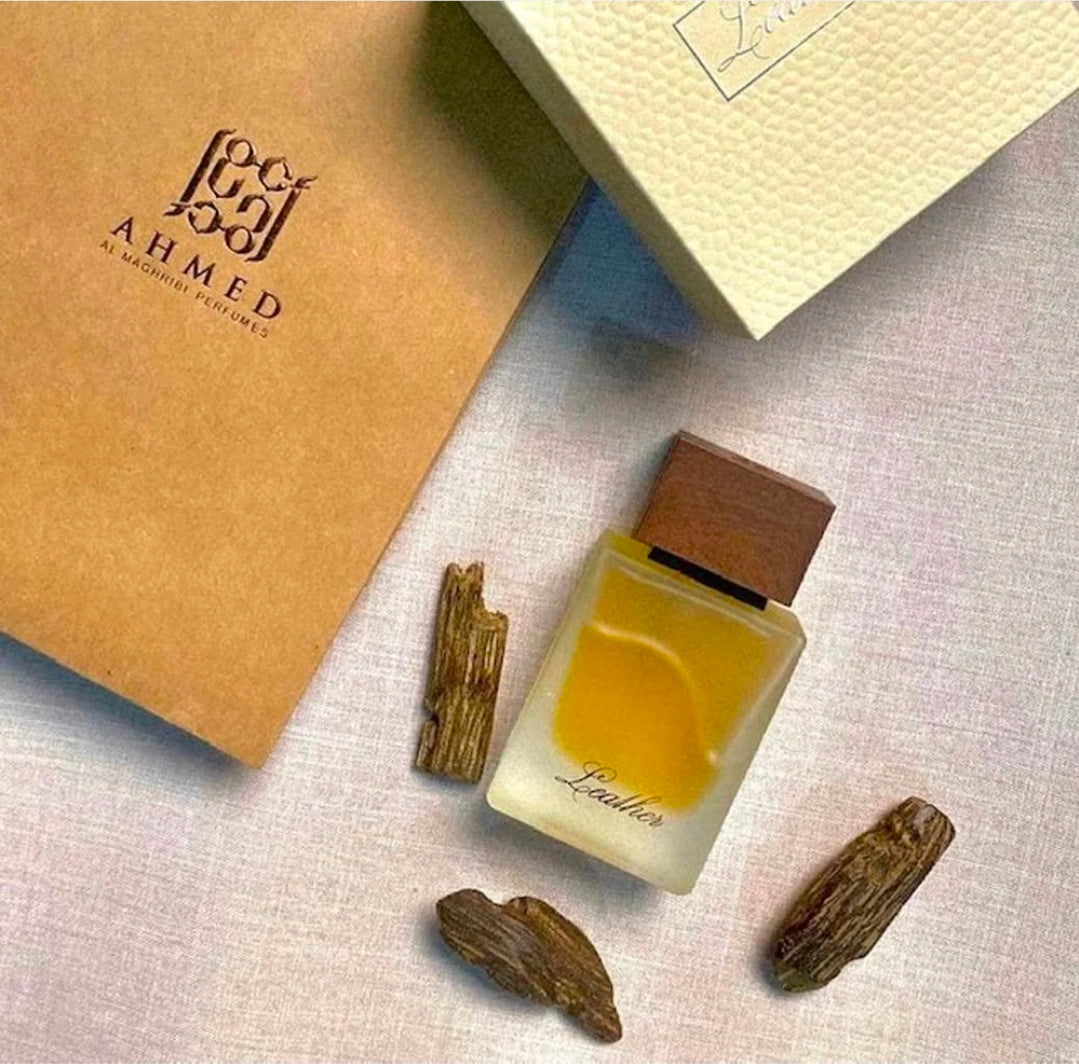Leather by Ahmed Al Maghribi 50ml Eau de Parfum Zesty Rasberry Saffron Jasmine Leather Suede Woody
