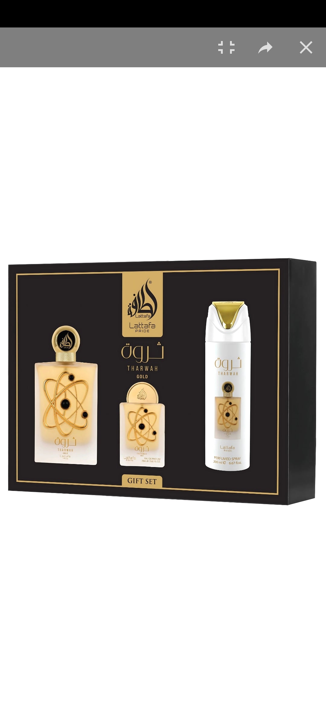 Lattafa Pride Tharwah Gold Giftset 100ml Eau de Parfum + 200ml Perfumed Body Spray + 20ml Travel EDP and a Refillable Bottle aromatic floral Jasmine orange blossom vanilla Vetiver amber