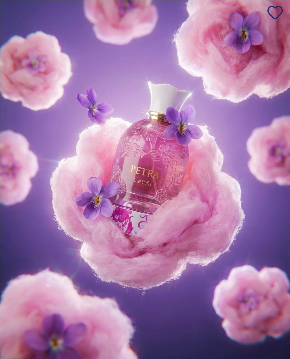 Petra Viola by Lattafa 100ml Eau de Parfum Rasberry Violet Pink Pepper Jasmine Cotton Candy Cedarwood Musk