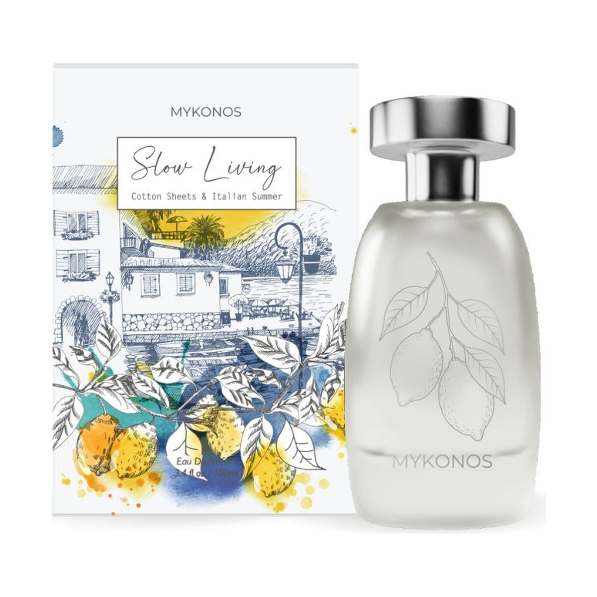 Slow Living (Cotton Sheets & Italian Summer) by Mykonos, 100ml Eau de Parfum bottle with box