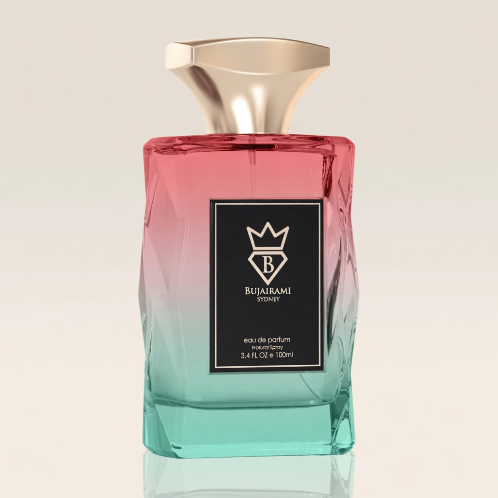 Sunset Guava by Bujairami 100ml Eau de Parfum guava banana bergamot waterlily coconut melon mango blossom vanilla almond milk sandlewood
